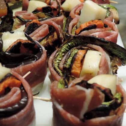 Pincho zuccini y jamón crudo